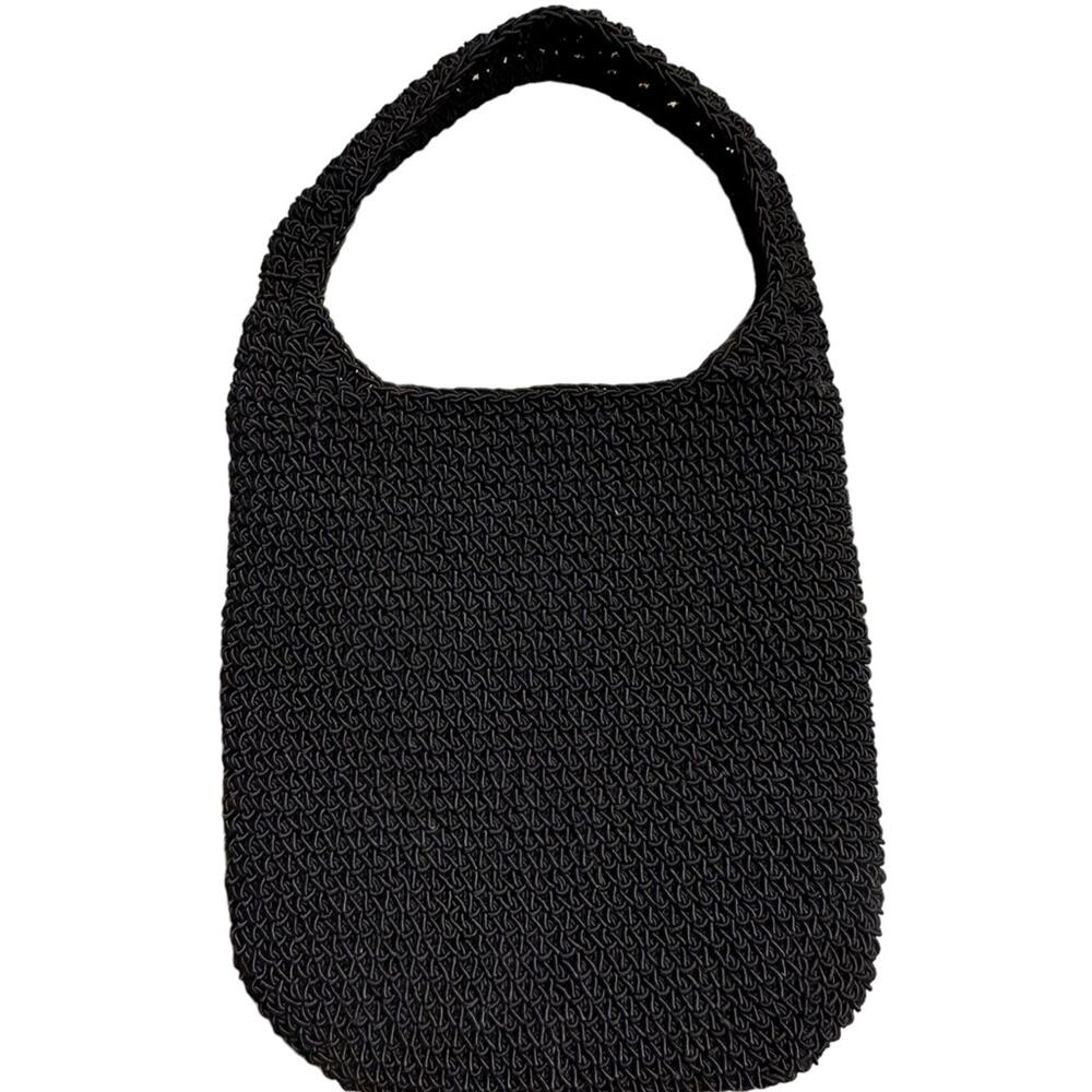 Divine Black Knit Style Mini Bag with Zipped Top